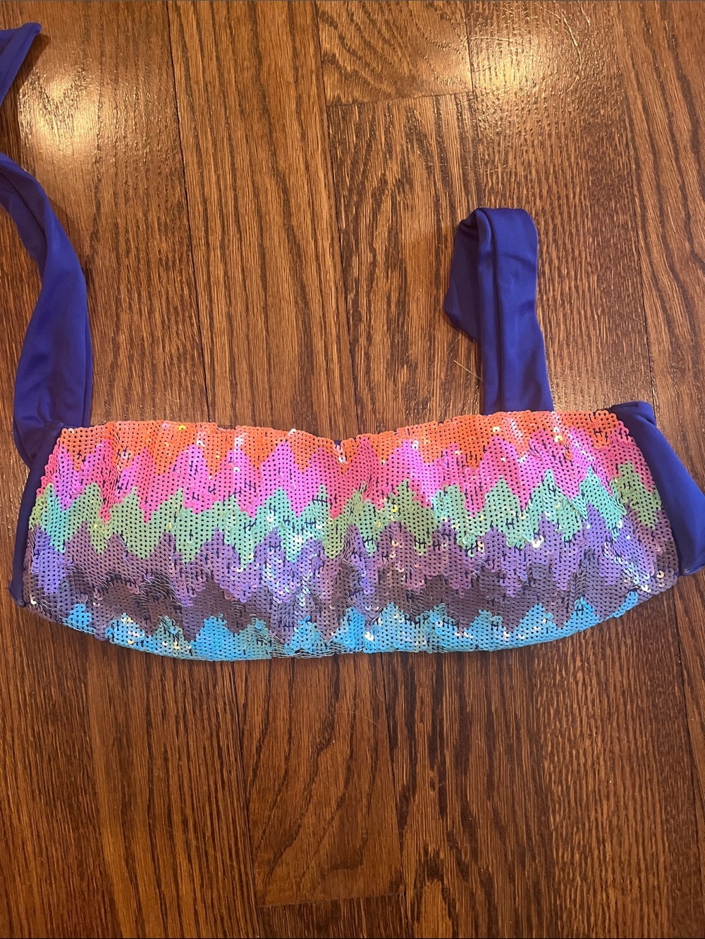 Victorias Secret L Sequin Zigzag Bandeau Bikini Top in Purple and Multi
